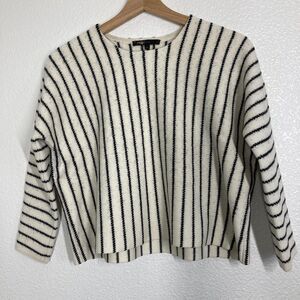 Maje Sweater Womens Small White Black Striped Merino Wool Pullover minimalist